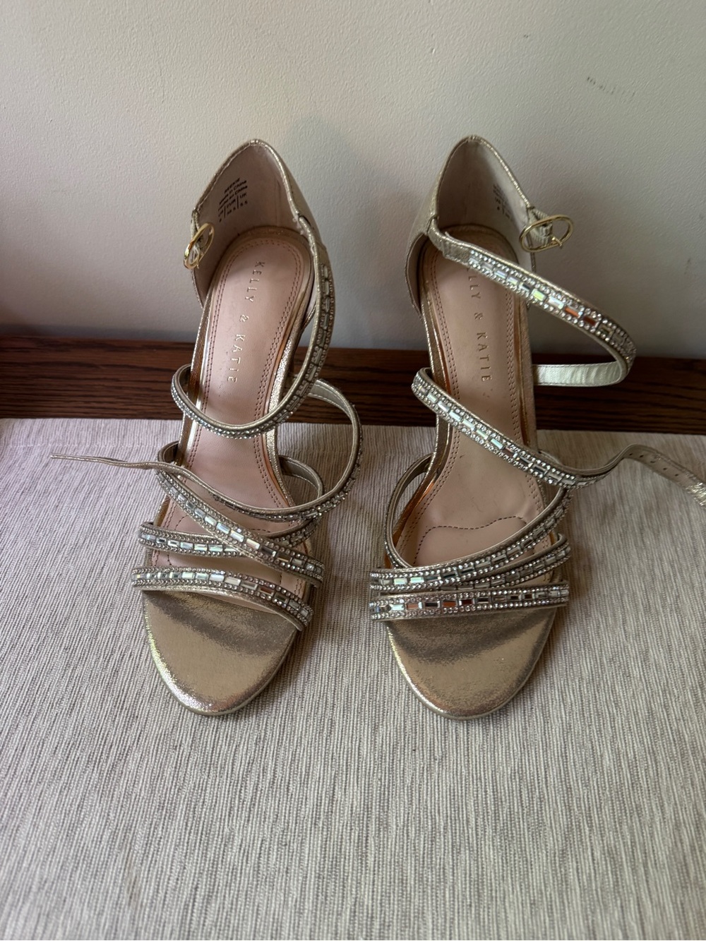 Kelly & Katie Gold Rhinestone Strappy Heels